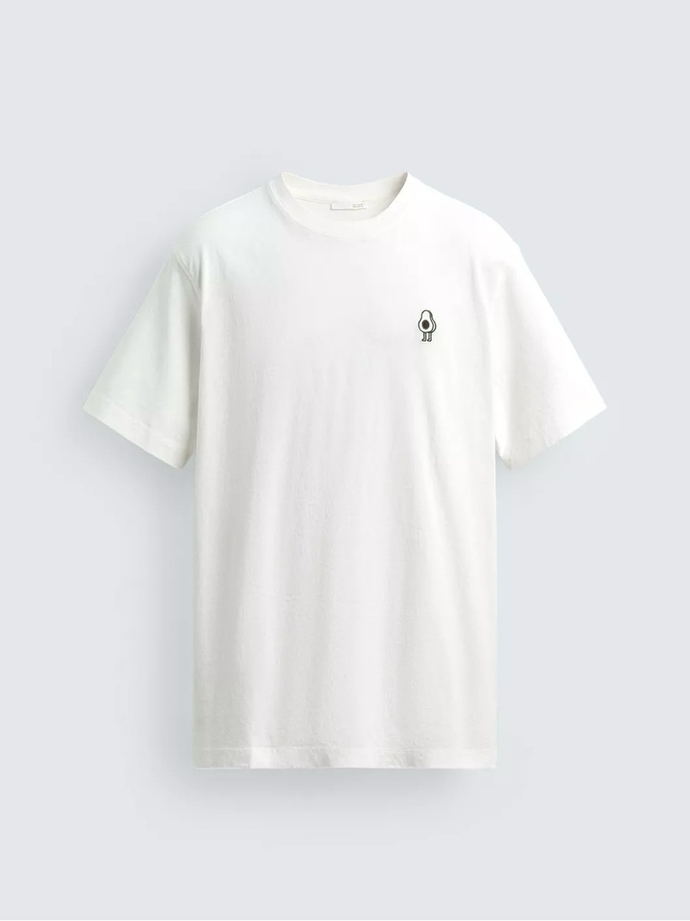 Zara White Short-Sleeve Crewneck T-Shirt with Small Avocado Patch